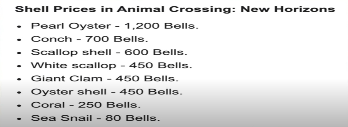 Animal Crossing Seashell Prices