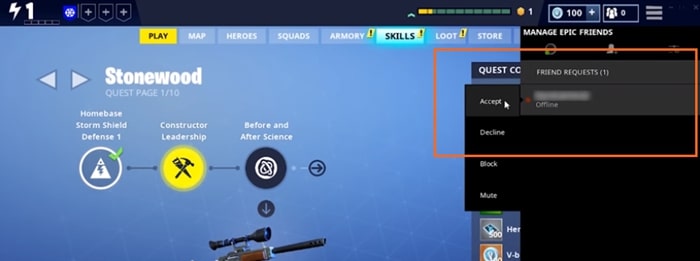 you can also find request by clicking the community icon on the upper right corner accept our party invite and launch the game we will drop the items you - fortnite how to accept friend request
