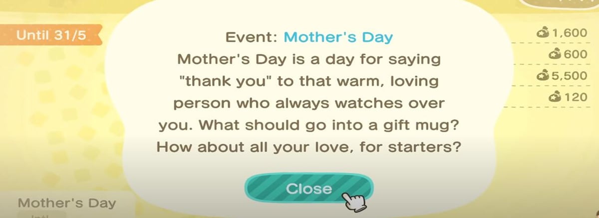Animal Crossing Mother's Day