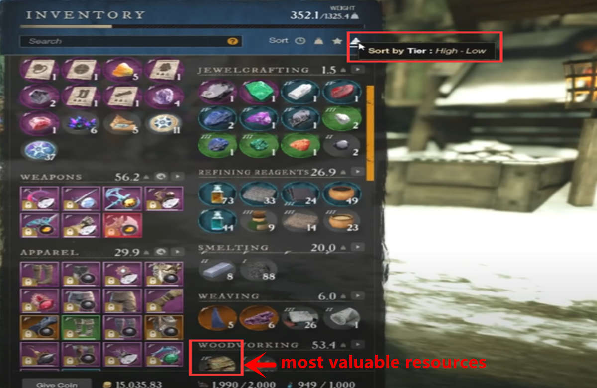 New World Sort by Tier