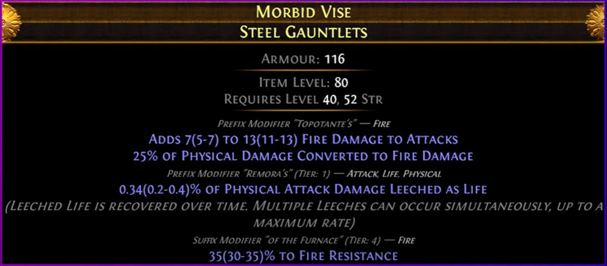 poe Craft 50% Fire Conversion Gloves step 1