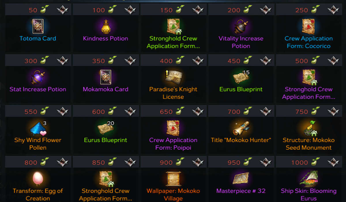 Mokoko Seeds Rewards Info
