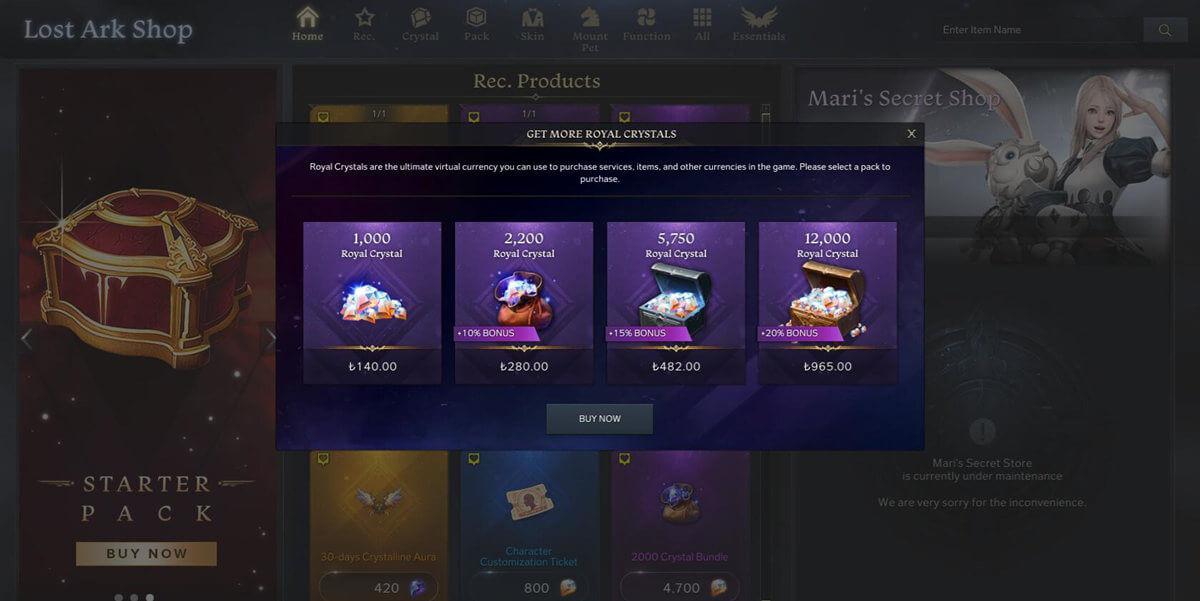 Players Can Buy Blue Crystals with Gold or Royal Crystals