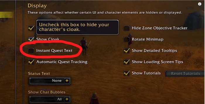 instant quest text