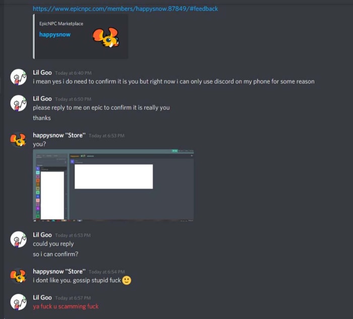 player screenshot to prove the spammer