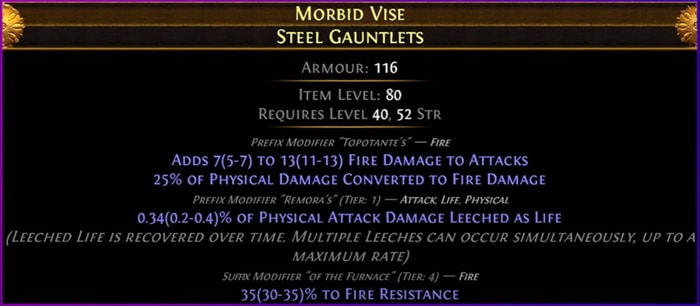 poe Craft 50% Fire Conversion Gloves step 1
